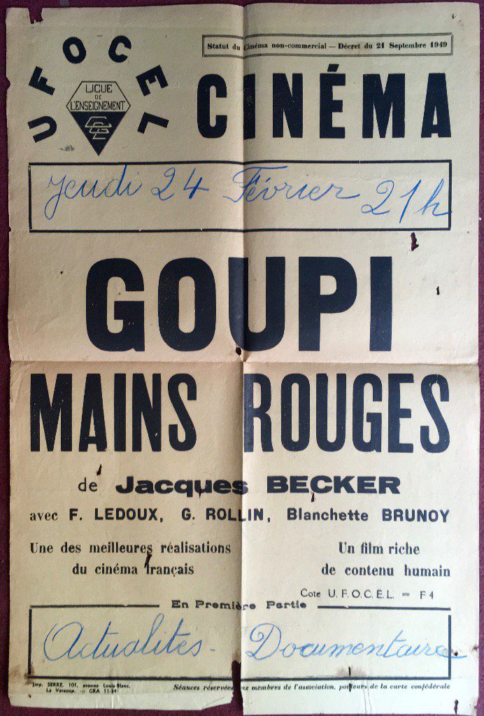 Affiche des tournées de ciné-club UFOCEL dans les années 60.